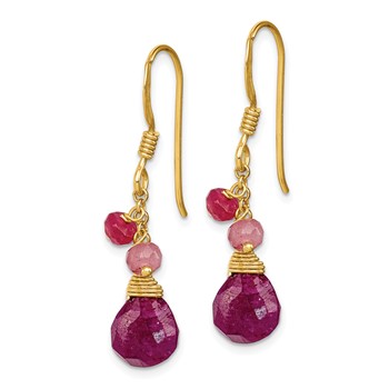 Sterling Silver Gold-tone Vermeil Polished Ruby Teardrop Dangle Earrings — alternate view