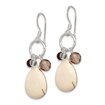 Sterling Silver Polished Crazy Lace Agate, Tiger's Eye, Smoky & Clear Quartz Dangle Earrings — alternate view