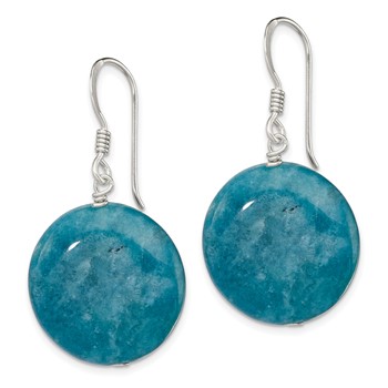 Sterling Silver Polished Round 20mm Blue Agate Dangle Earrings — alternate view