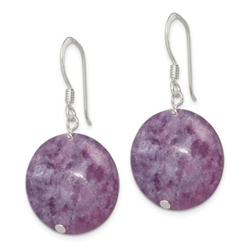 Sterling Silver Polished Purple Lepidolite Circle Dangle Earrings — alternate view