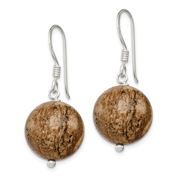 Sterling Silver Polished 14mm Round Picture Jasper Dangle Earrings — alternate view