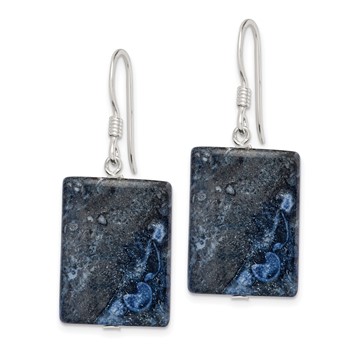 Sterling Silver Polished Blue Sodalite Rectangular Dangle Earrings — alternate view