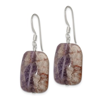 Sterling Silver Polished Amethyst Rectangle Dangle Earrings — alternate view