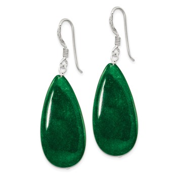 Sterling Silver Polished Green Jade Teardrop Dangle Earrings — alternate view