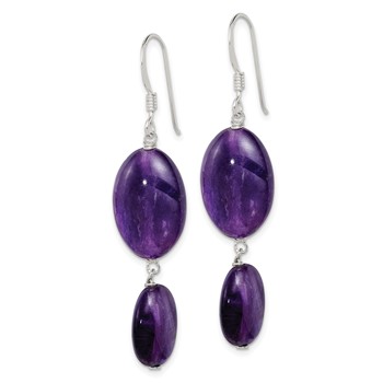 Sterling Silver Polished Amethyst & Dark Purple Jade Oval Dangle Earrings — alternate view