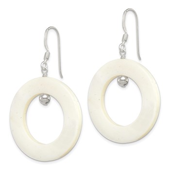 Sterling Silver Polished White Mother of Pearl Circle Dangle Earrings — alternate view