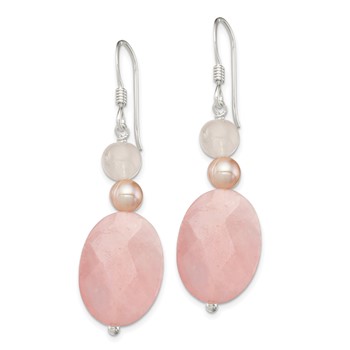 Sterling Silver Polished Rose Quartz & Pink FWC Pearl Dangle Earrings — alternate view