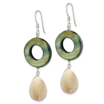 Sterling Silver Polished Jade & Green Mother of Pearl Dangle Earrings — alternate view