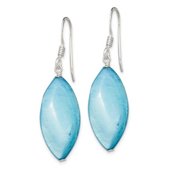 Sterling Silver Polished Blue Mother of Pearl Marquise Dangle Earrings — alternate view