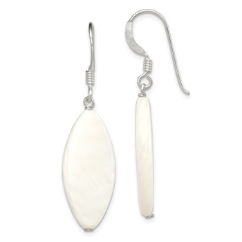 Sterling Silver Polished White Mother of Pearl Marquise Dangle Earrings