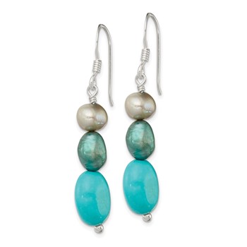 Sterling Silver Turquoise, Grey & Green FW Cultured Pearl Dangle Earrings — alternate view