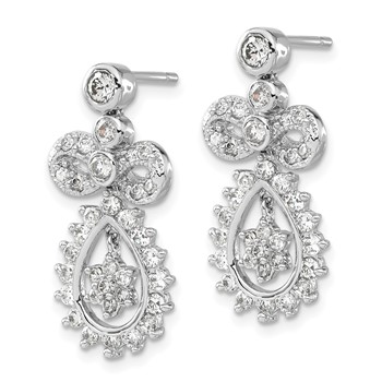 Sterling Silver Rhodium-plated CZ Bow Teardrop Post Dangle Earrings — alternate view