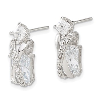 Sterling Silver Rhodium-plated Polished Fancy CZ Post Earrings — alternate view