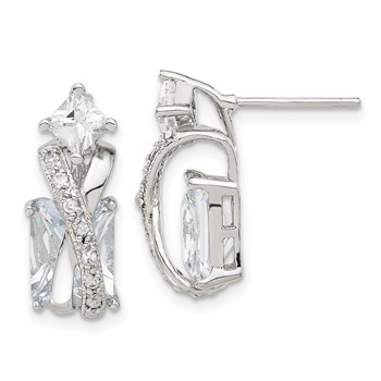Sterling Silver Rhodium-plated Polished Fancy CZ Post Earrings