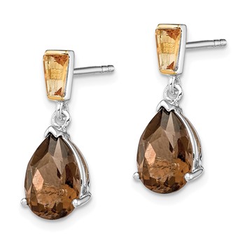Brilliant Gemstones Sterling Silver with 14K Accent Rhodium-plated Smoky Quartz and Citrine Earrings — alternate view