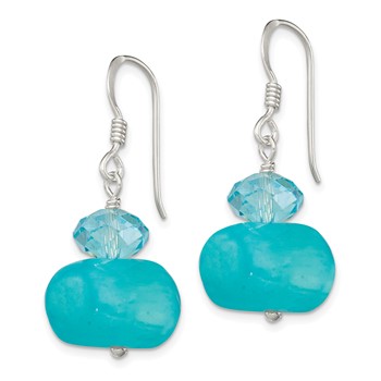 Sterling Silver Polished Aquamarine Crystal & Blue Jade Dangle Earrings — alternate view
