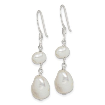 Sterling Silver Polished White 6-9mm Baroque & Semi-Round Freshwater Cultured Pearl Dangle Earrings — alternate view