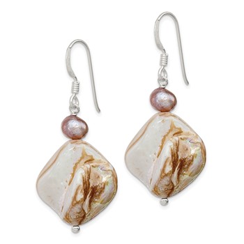 Sterling Silver Polished Brown Mother of Pearl and Freshwater Cultured Pearl Dangle Earrings — alternate view