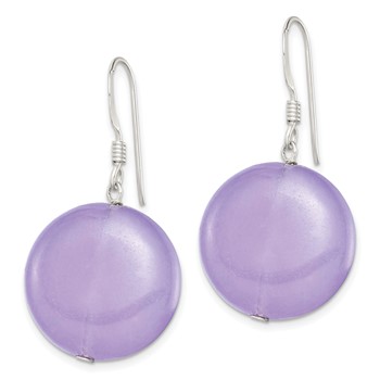 Sterling Silver Polished Lavender Jade Circle Dangle Earrings — alternate view