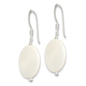 Sterling Silver Polished White Mother of Pearl Oval Dangle Earrings — alternate view