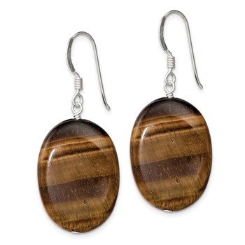 Sterling Silver Polished Tiger's Eye Oval Dangle Earrings — alternate view