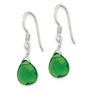 Sterling Silver Polished Dark Green Crystal Teardrop Dangle Earrings — alternate view
