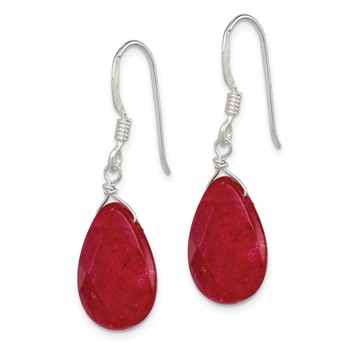 Sterling Silver Polished Faceted Red Jade Teardrop Dangle Earrings — alternate view