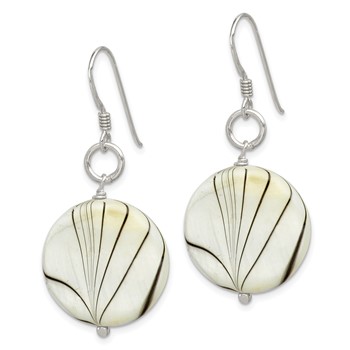 Sterling Silver Polished Zebra Mother of Pearl Disc Dangle Earrings — alternate view