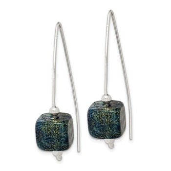 Sterling Silver Blue Dichroic Glass Thread Earrings — alternate view
