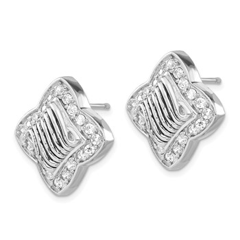 Sterling Silver Polished & Antiqued CZ Post Earrings — alternate view