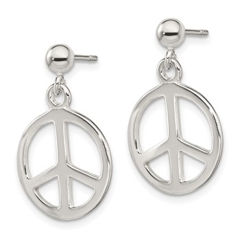 Sterling Silver Peace Sign Dangle Earrings — alternate view
