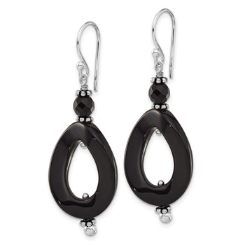 Sterling Silver Onyx Oval Twist Dangle Earrings — alternate view