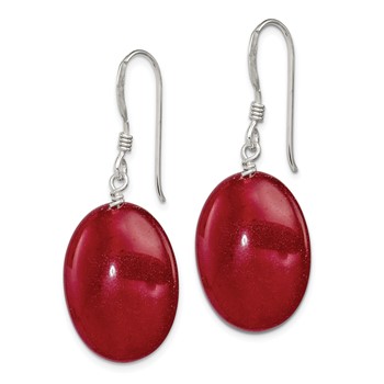 Sterling Silver Polished Red Jade Oval Dangle Earrings — alternate view