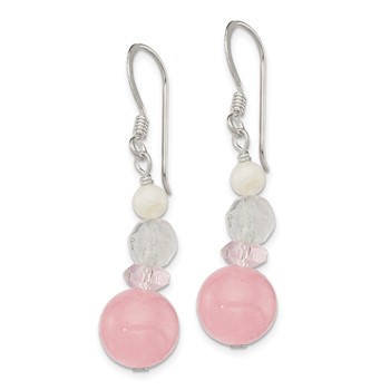 Sterling Silver Polished Pink Crystal, Jade & Mother of Pearl Dangle Earrin — alternate view