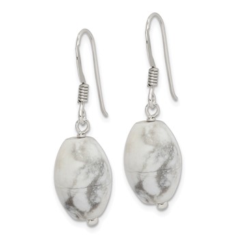 Sterling Silver Polished Oval Howlite Dangle Earrings — alternate view