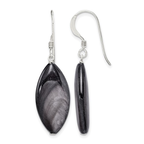 Sterling Silver Polished Grey Mother of Pearl Marquise Dangle Earrings