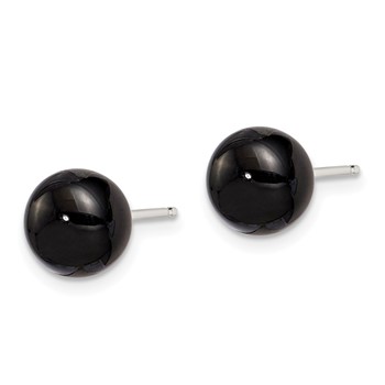 Sterling Silver Rhod-pltd 8-8.5mm Black Agate Button Post Earrings — alternate view