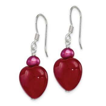 Sterling Silver Polished Red FWC Pearl & Red Jade Heart Dangle Earrings — alternate view