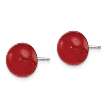Sterling Silver Rhod-pltd 10-11mm Carnelian Button Post Earrings — alternate view