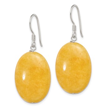 Sterling Silver Polished Yellow Jade Oval Dangle Earrings — alternate view