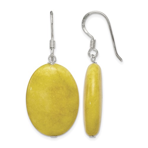 Sterling Silver Polished Yellow Jade Oval Dangle Earrings