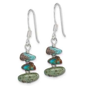 Sterling Silver Polished Three Turquoise Chip Dangle Earrings — alternate view