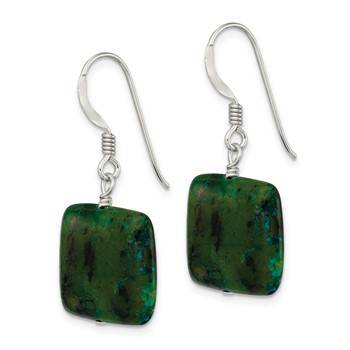 Sterling Silver Polished Chrysocolla Square Dangle Earrings — alternate view