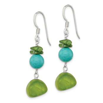 Sterling Silver Jade/Green Coral/Blue Dyed Howlite Dangle Earrings — alternate view