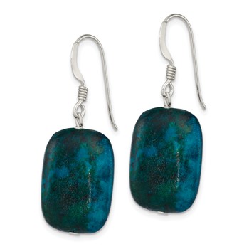 Sterling Silver Polished Stabilized Chrysocolla Oval Dangle Earrings — alternate view