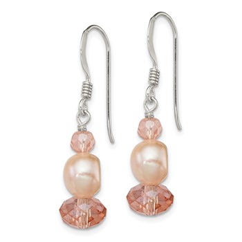 Sterling Silver Polished Peach Crystal & Pink FWC Pearl Dangle Earrings — alternate view