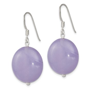 Sterling Silver Polished Lavender Jade Circle Dangle Earrings — alternate view