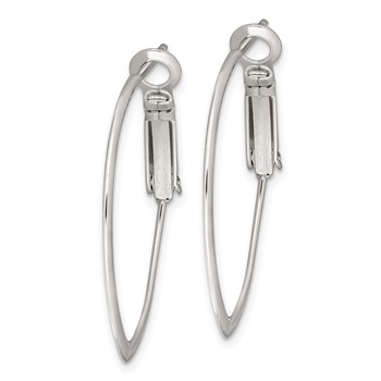 Sterling Silver Rhodium-plated 1.5mm Oval Omega Back Hoop Earrings — alternate view