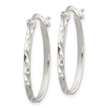 Sterling Silver Rhod-plated Polished/Textured 2mm Oval Hoop Earrings — alternate view