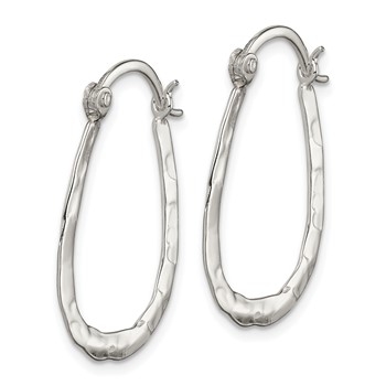 Sterling Silver Polished & Hammered Oval Hoop Earrings — alternate view